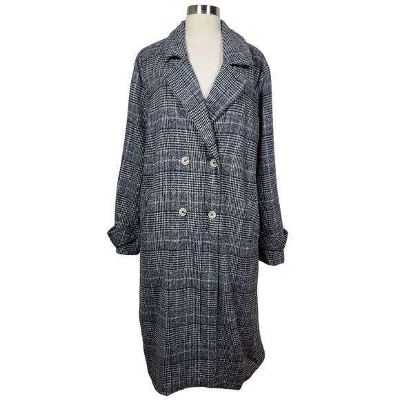 Andree by Unit Gray Plaid Double Breasted Coat Jacket Size Large Classic Chic - Picture 1 of 8